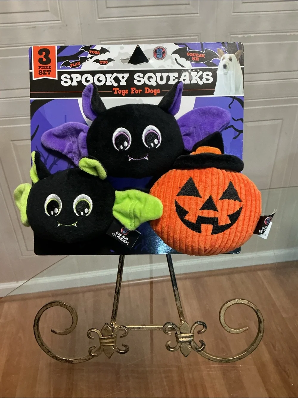 Bow Wow Squeaky Plush Dog Toy for Halloween - Mini Jack-O-Lanterns Set Of 3 -